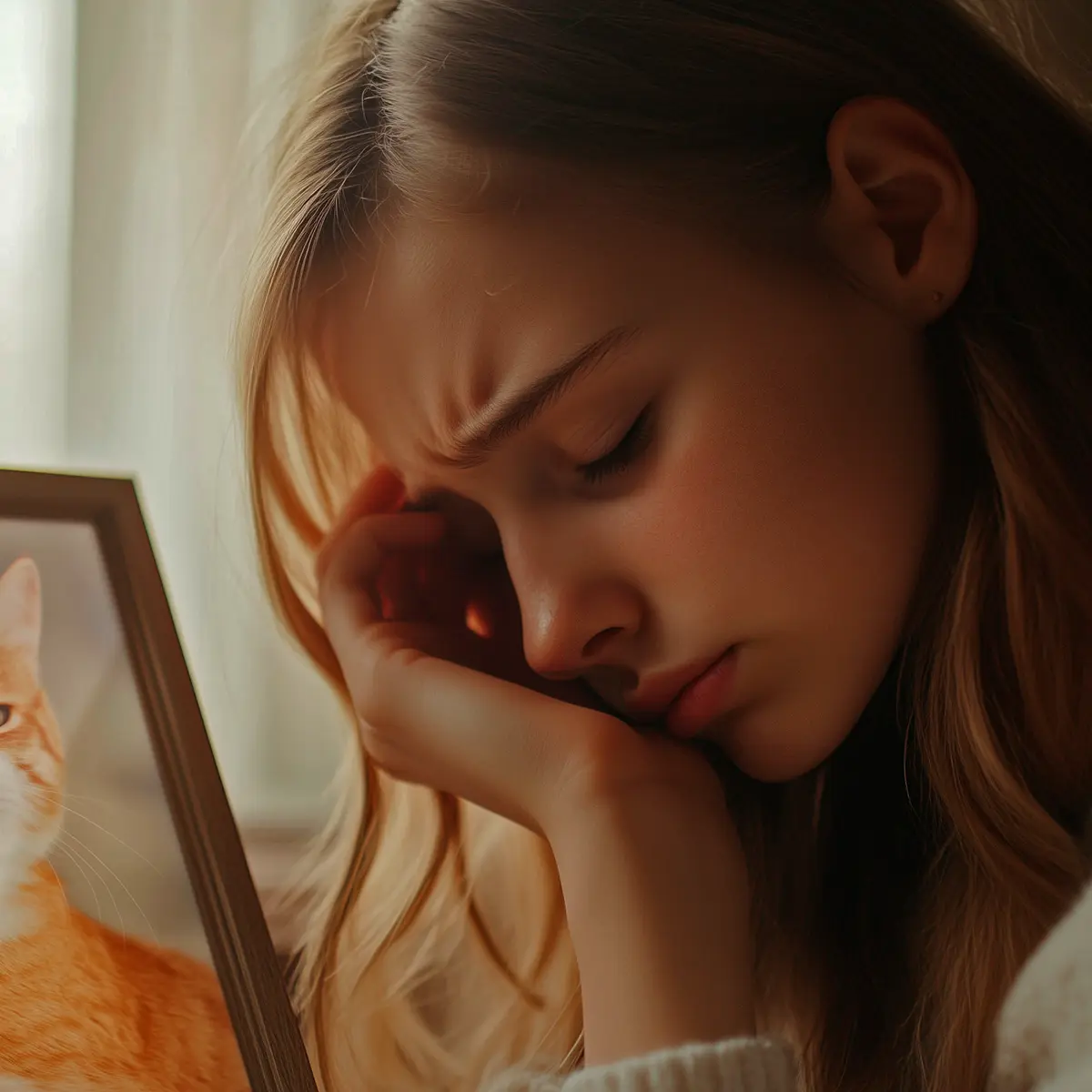 Trauriges Mädchen tote Katze